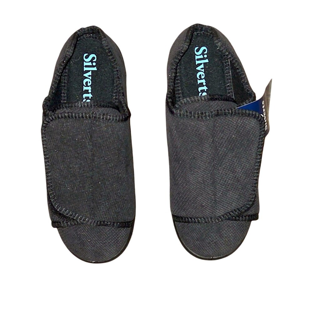 Silverts Adaptive Slippers Women's 7-8 Black Soft Diabetic Slip Resistant Shoes